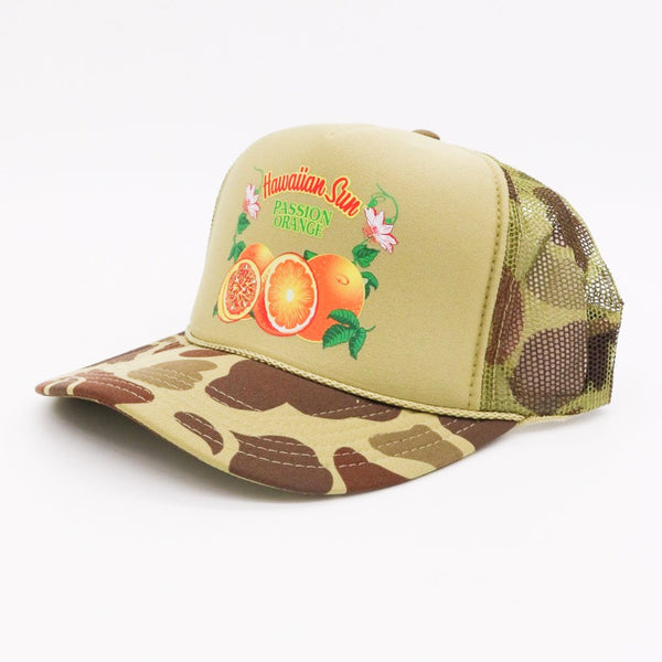 Passion Orange is a Hawaiian Sun fan favorite so we're celebrating this passion fruit and orange flavor drink with a trucker hat in camo. Hawaii juice drink